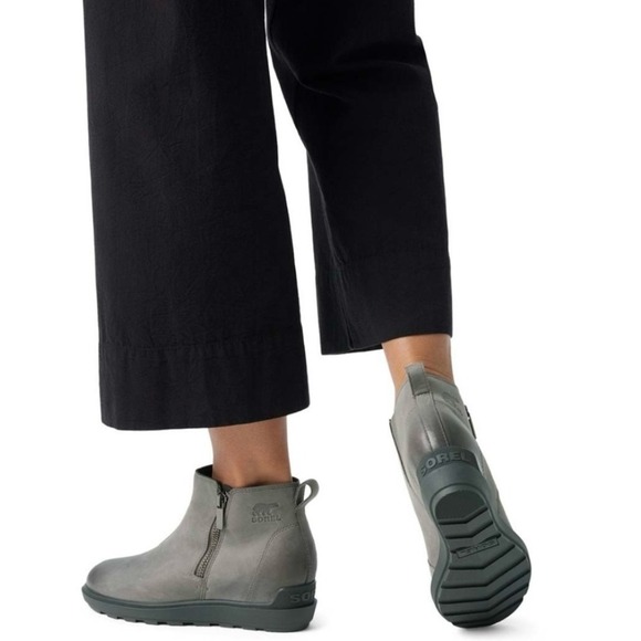 Sorel Evie II Zip Leather Booties Quarry Gray Women's Size 8.5 Hidden Wedge - Picture 13 of 13